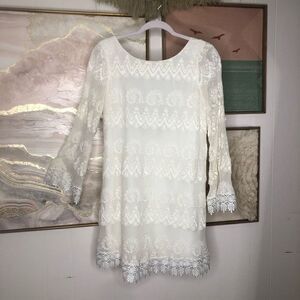 Foley & Corinna Women's Silk Lace Lined Long Sleeve Shift Dress Cream Medium